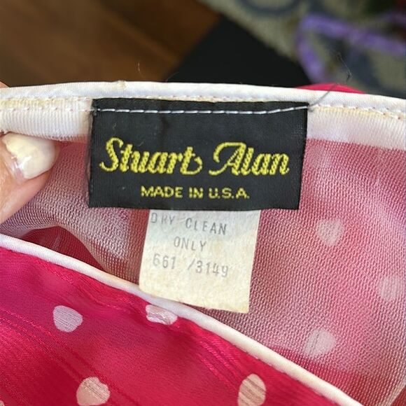 Vintage 80s Stuart Alan Bright Pink Short Sleeve Dress with White Polka Dots - Picture 8 of 10